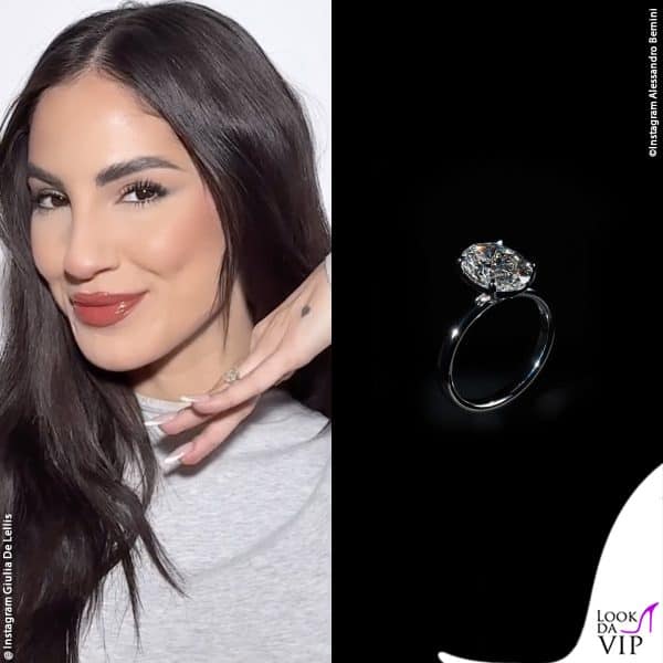 l'anello Alessandro Bernini che Tony Effe ha regalato a Giulia De Lellis a dicembre 