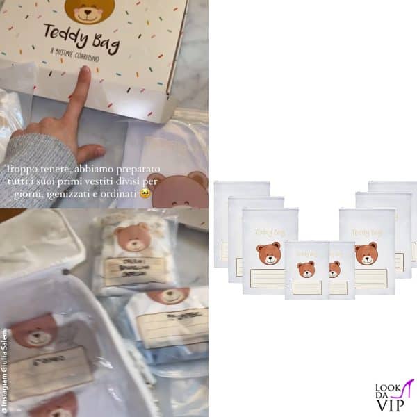 i contenitori Teddy Bag per i cambi di Kian in ospedale 