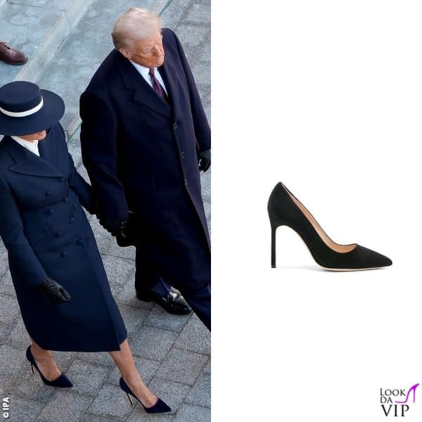 Melania ha indossato un outfit Adam Lippes, con cappello Eric Javits e alte pump Manolo Blahnik 