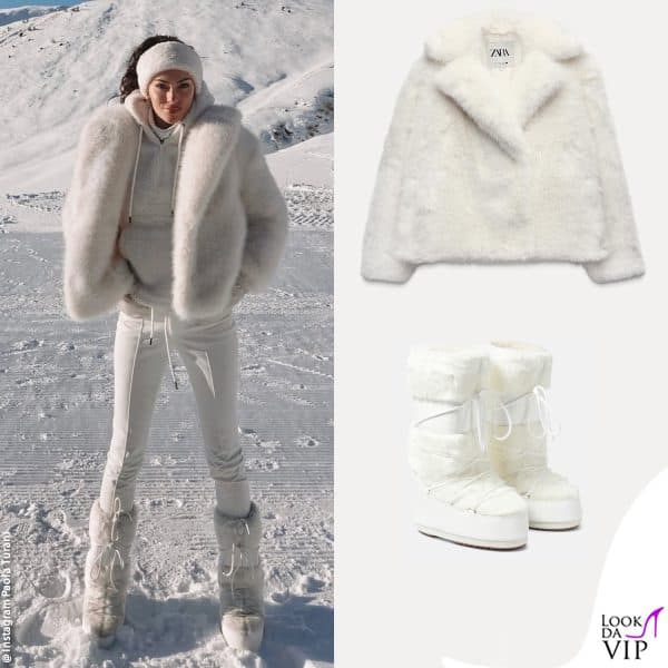 total white per Paola Turani: pelliccia Zara, doposci Moon Boot 