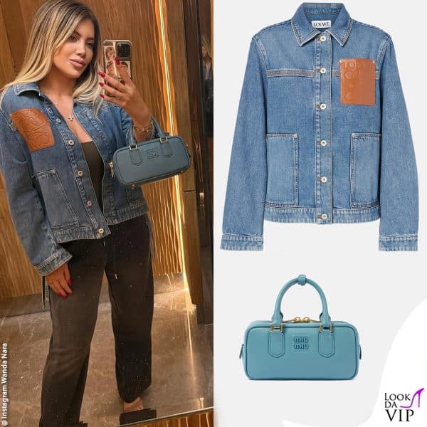pronta per uscire: giacca Loewe, borsa Miu Miu 