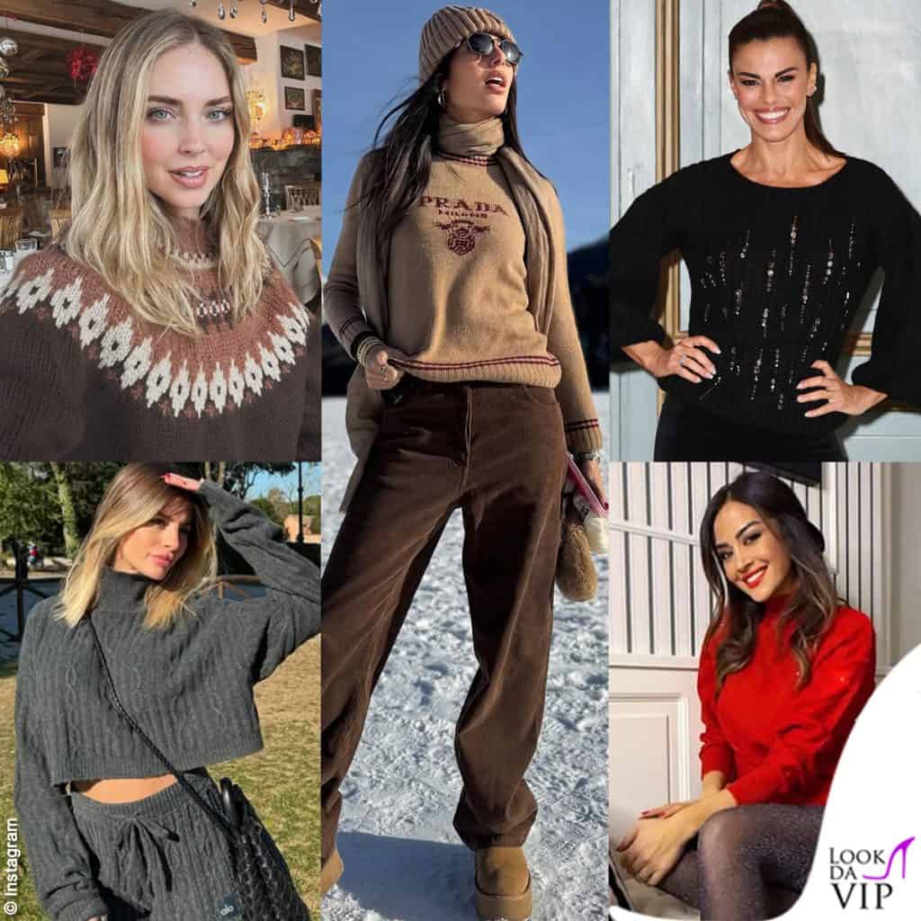 maglioni vip Ferragni Gregoraci Guaccero Nasti Palmas