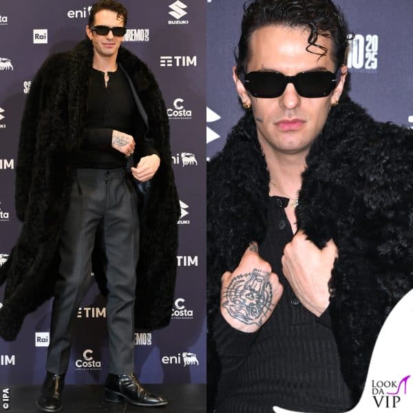 Ad Achille Lauro basta una pelliccia nera Dolce&Gabbana per rendere cool un look altrimenti semplice