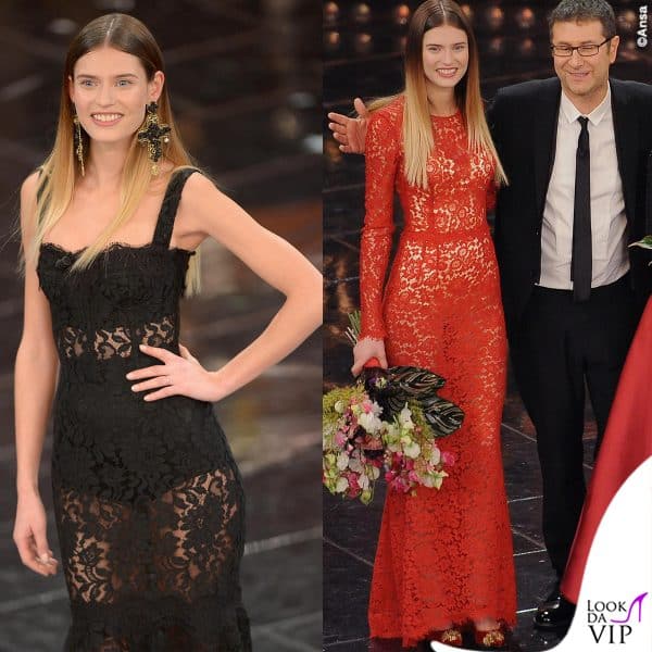 Bianca Balti con Fabio Fazio al Festival di Sanremo 2013: la top indossava Dolce&Gabbana 