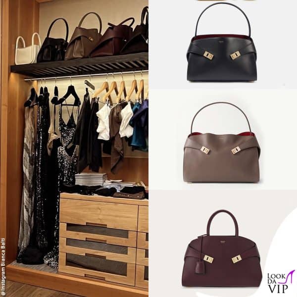 sulla mensola spiccano le borse "Hug" di Ferragamo 