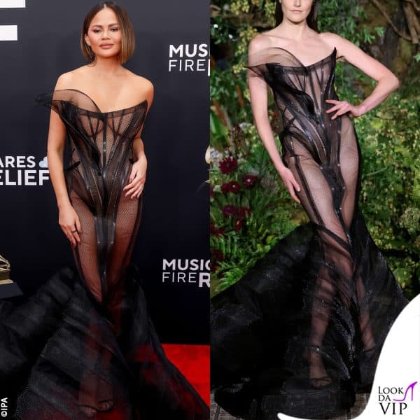 Chrissy Teigen in Christian Siriano ai Grammy 