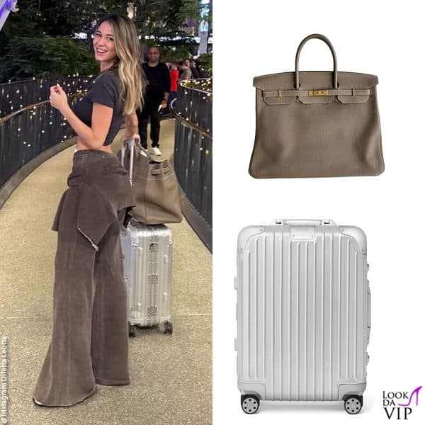 Diletta in scalo all'aeroporto di Doha (borsa Hermès, trolley Rimova)