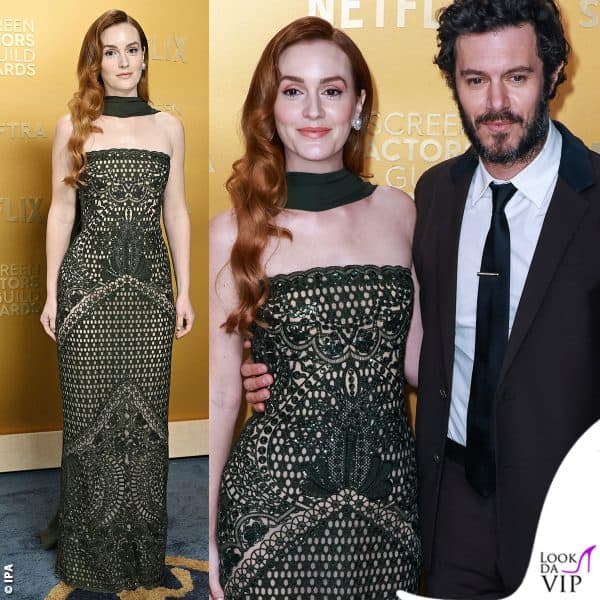 Leighton Meester e Adam Brody: abito Elie Saab e gioielli Mikomoto per lei, completo Prada per lui 