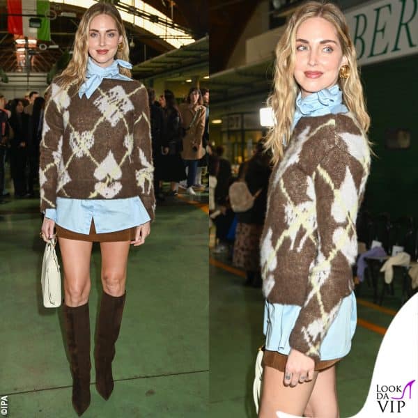 minigonna e maglione per Chiara Ferragni da Marco Rambaldi 