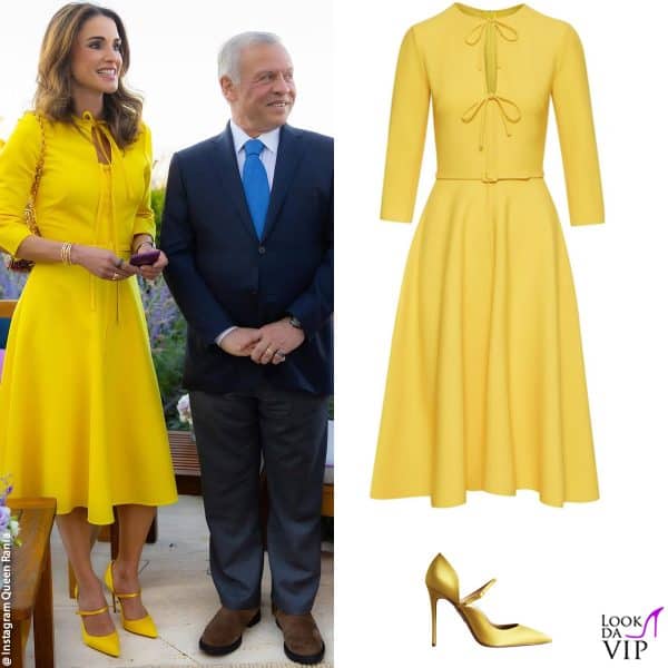 Rania fa gli auguri di campleanno social al marito (abito Oscar de la Renta, pump Aquazzura)