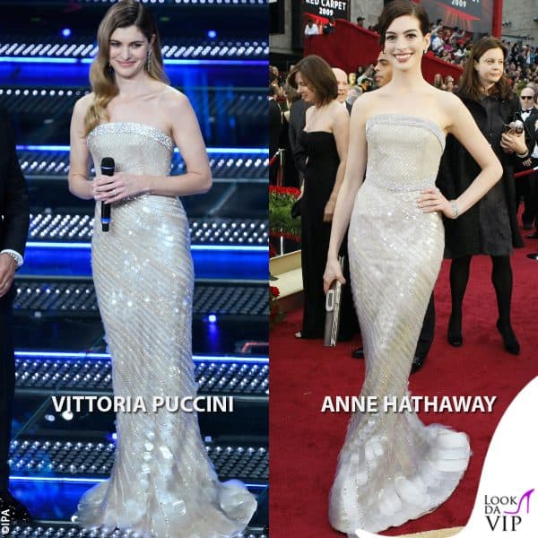 Vittoria Puccini in Giorgio Armani Privé: l'abito era stato indossato nel 2017 da Anne Hathaway agli Oscar 
