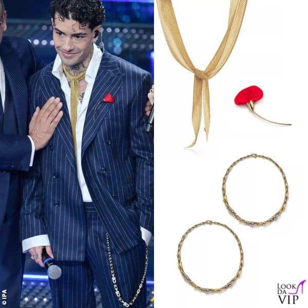 Tony Effe in GCDS con i gioielli Tiffany&Co. tra cui la collana-foulard "Mesh"