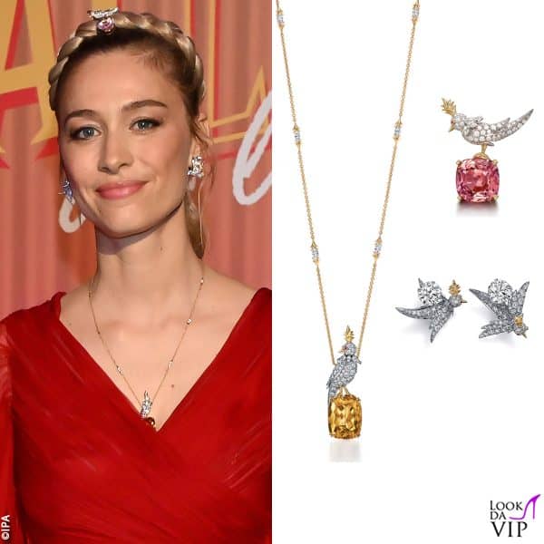 gli spettacolari gioielli della Borromeo sono della collezione "Bird on a Rock" di Tiffany&Co. 