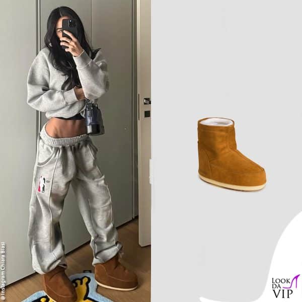 look casual per Chiara Biasi, con gli stivali Moon Boot 
