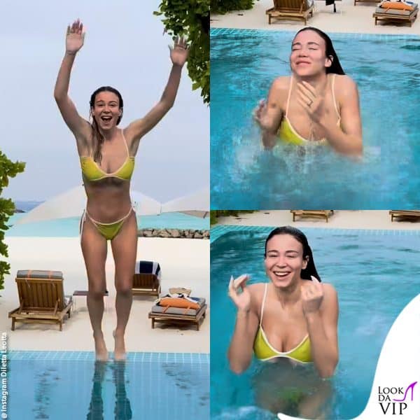 un tuffo in piscina per Diletta Leotta alle Maldive 