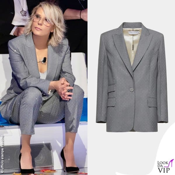 La De Filippi indossa un tailleur a micro pois Simona Corsellini 