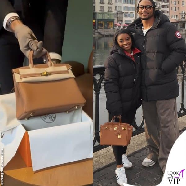 Simone Biles mostra la nuova Birkin in pelle Gold 