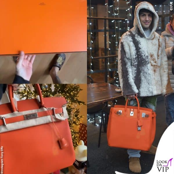 il fidanzato Tony Effe invece sfoggia una Birkin Shadow Clochette and Lock 