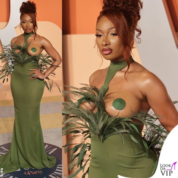 piume e copricapezzoli per Megan Thee Stallion in verde 