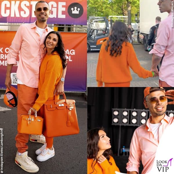 look total orange per Elettra Lamborghini e Afrojack