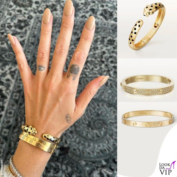 Alcuni dei bracciali Cartier posseduti da Chiara: un Panthère e due Love
