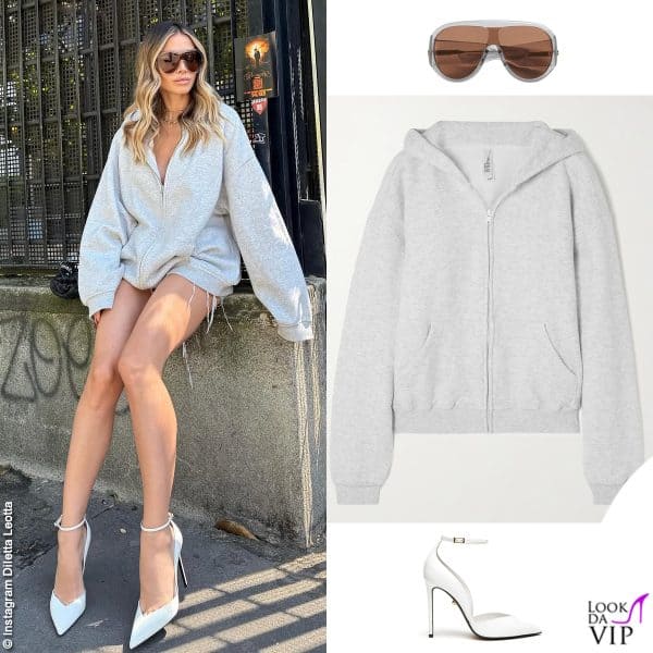 felpa Skims, occhiali Bottega Veneta, scarpe Alevi 