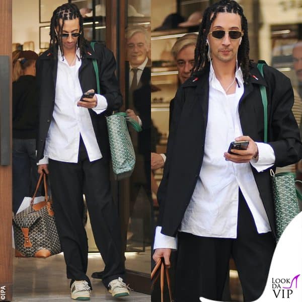 Ghali esce dalla boutique Celine di Milano 