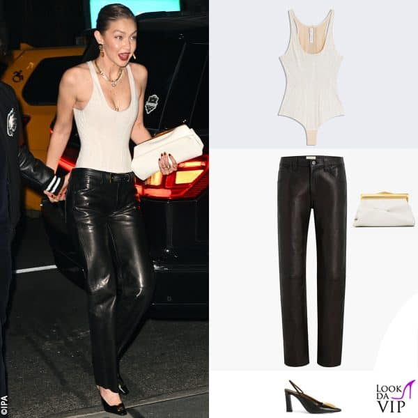 body Schiaparelli, pantaloni Khaite, borsa Jimmy Choo, sling-back Giuseppe Zanotti 