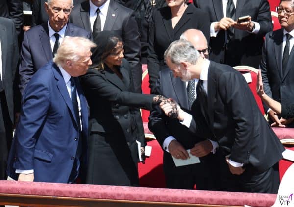 US President Donald Trump, his wife US First Lady Melania Trump, Estonia's President Alar Karis, King Felipe of Spain attending Pope Francis' funeral ceremony at St Peter's Square in The Vatican, on April 26, 2025. Photo by Raphael Lafargue/ABACAPRESS.COM
