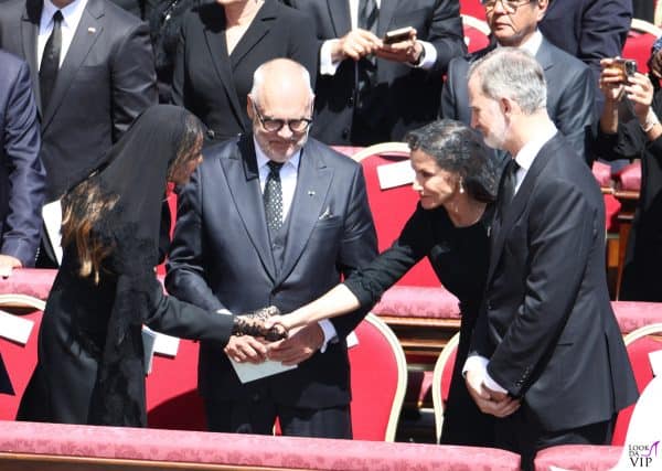 US First Lady Melania Trump, Estonia's President Alar Karis, King Felipe of Spain, Queen Letizia of Spain attending Pope Francis' funeral ceremony at St Peter's Square in The Vatican, on April 26, 2025. Photo by Raphael Lafargue/ABACAPRESS.COM