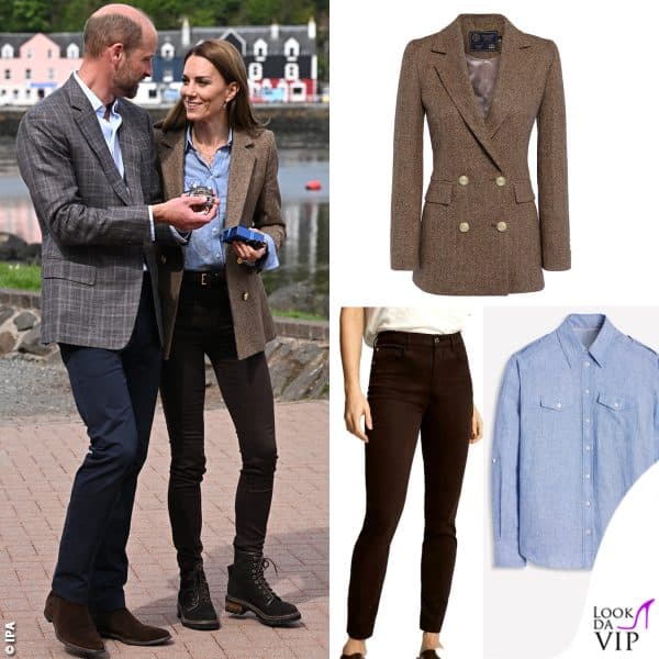 La Middleton ha indossato blazer Holland Cooper, camicia Boden, jeans Massimo Dutti 