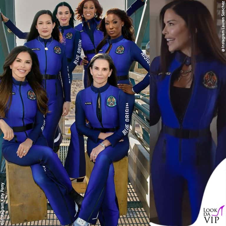 Lauren Sanchez mostra la tuta Monse per il lancio della capsula Blue Origin nello spazio