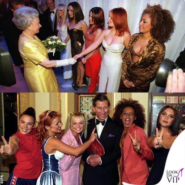 una carriera sfavillante: le Spice Girls negli anni Novanta con la regina Elisabetta e l'allora principe Carlo 