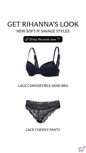 Il reggiseno e lo slip scelti da Rihanna nella linea Soft n Savage.