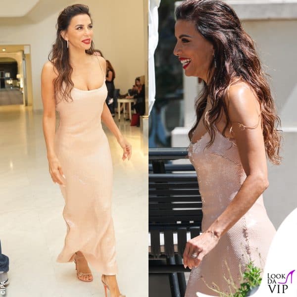 abito di paillettes e sandali Santoni per Eva Longoria 