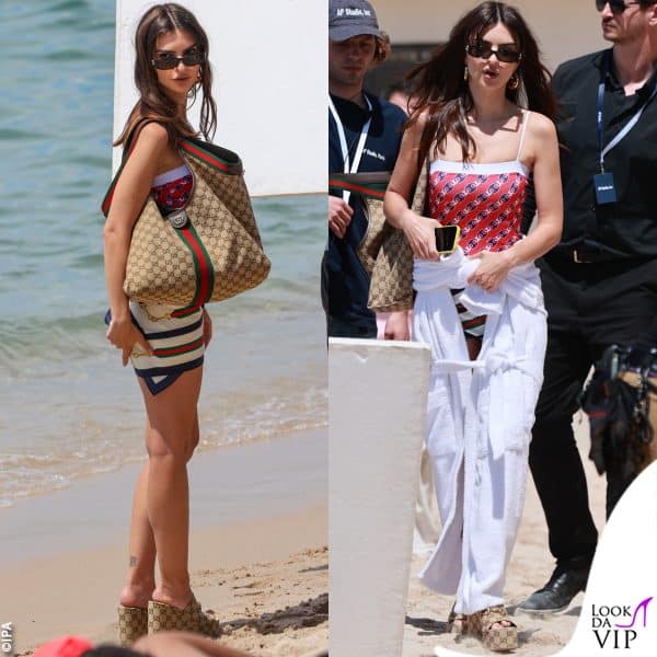 Emily Ratajkowski in spiaggia a Cannes si prepara per lo shooting con Gucci 