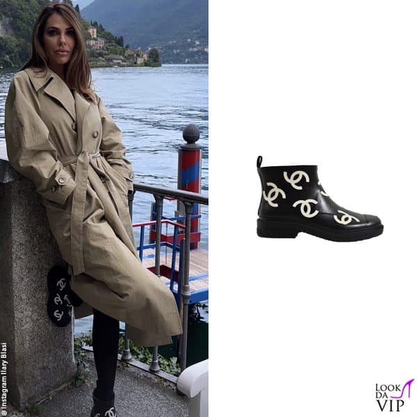 uno scatto postato su Instagram da Ilary: il trench è lo stesso ma qui indossa leggings e stivaletti Chanel 