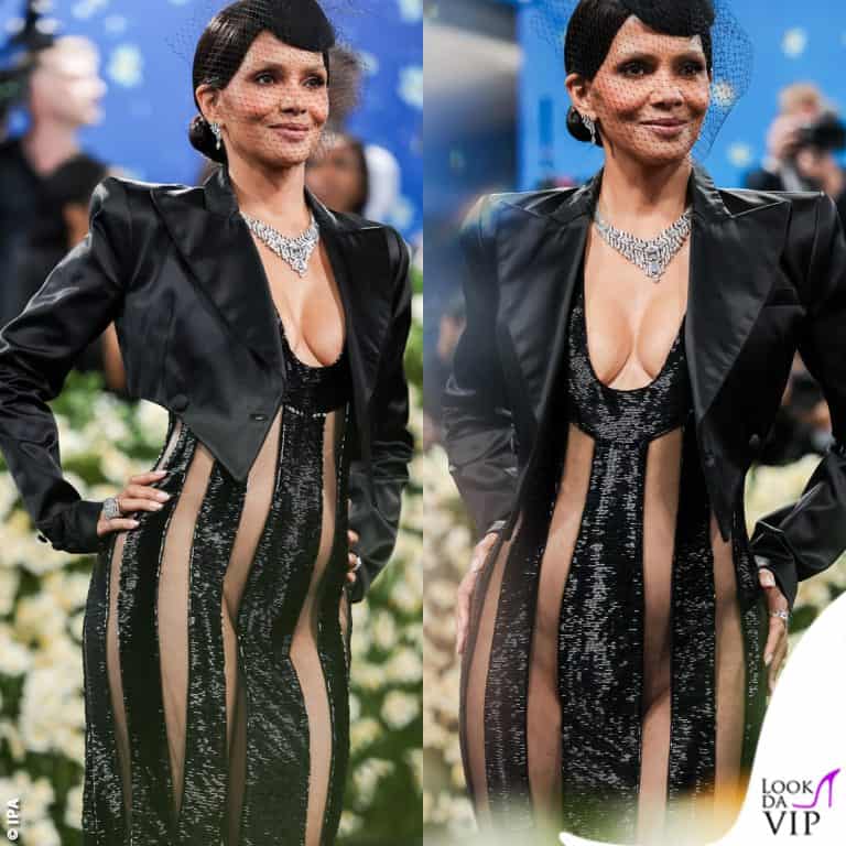 Met Gala 2025 Halle Berry abito LaQuan Smith gioielli Cartier fascinator Jennifer Behr