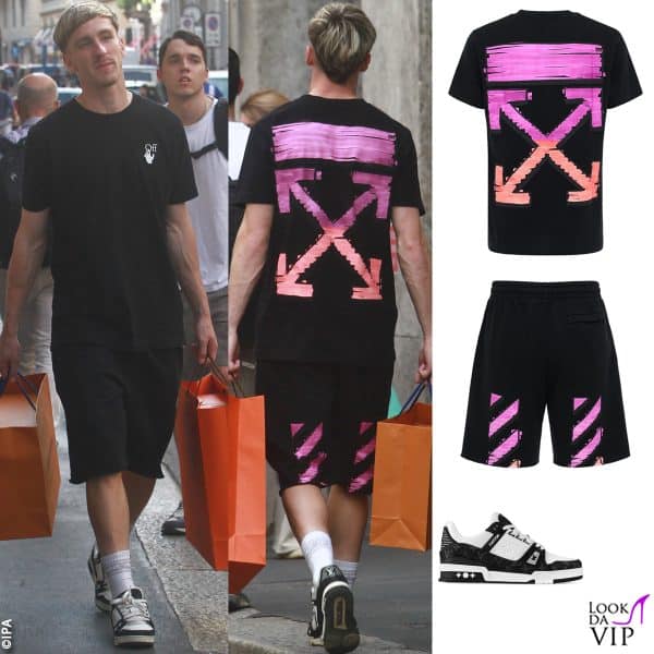 completo Off-White, sneakers Louis Vuitton per Alexis 