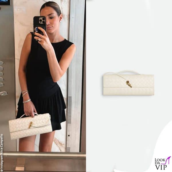 con la clutch "Andiamo" di Bottega Veneta