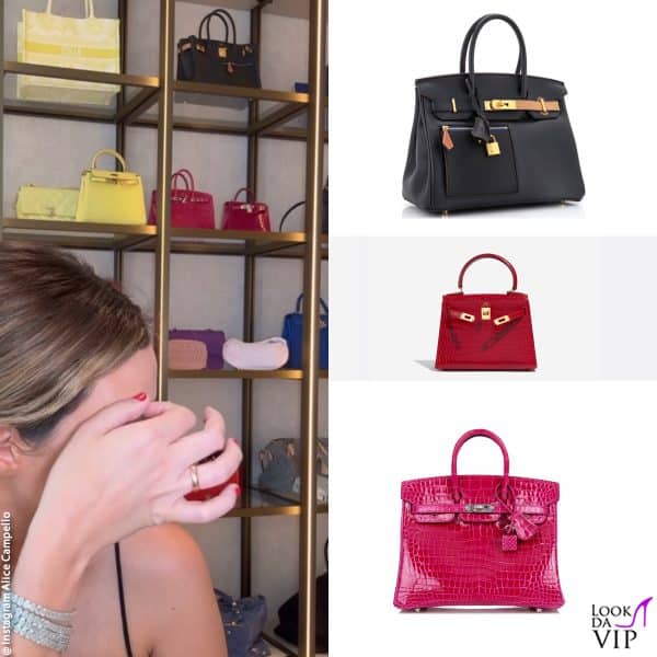 dall'alto, tre borse Hermès: "Birkin Colormatic", "Mini Kelly", "Birkin"