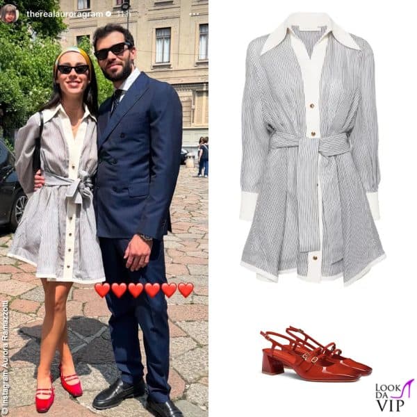 Per Aurora Ramazzotti un vestito Zimmermann a righe e scarpe Santoni a contrasto
