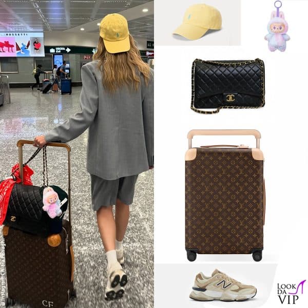 cappello Ralph Lauren, borsa Chanel, trolley Louis Vuitton, sneakers New Balance 