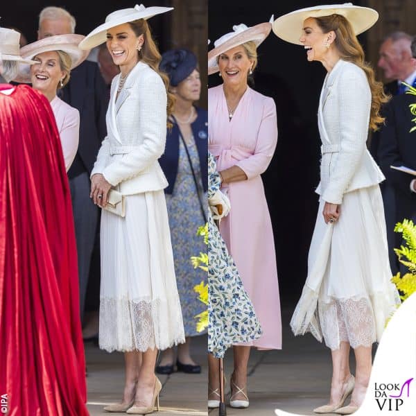 Kate Middleton in total white, con maliziosi pizzi trasparenti sui polpacci 