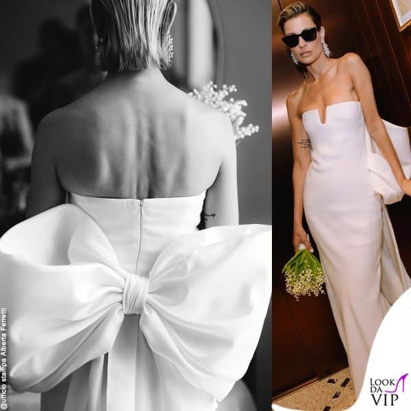 Il primo abito da sposa Alberta Ferretti della Alviti, con maxi fiocco sul retro