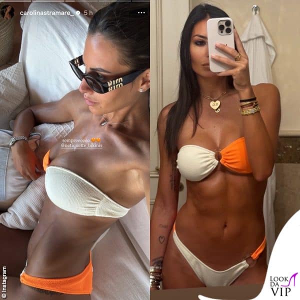 Bikini déjà vu: Carolina Stramare ed Elisabetta Gregoraci con lo stesso costume bicolore
