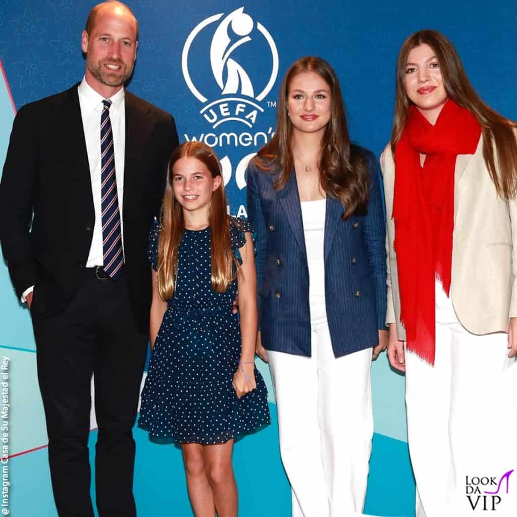 Leonor e Sofia di Spagna con la principessa Charlotte e il principe William alla finale di Euro 2025