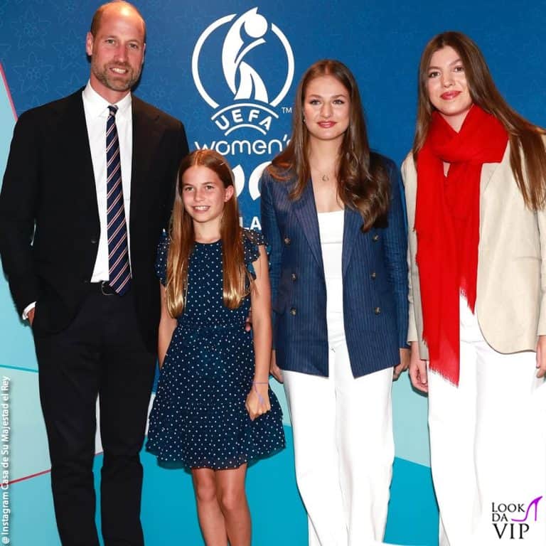 Leonor e Sofia di Spagna con la principessa Charlotte e il principe William alla finale di Euro 2025