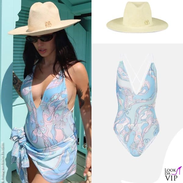cappello Ruslan Baginskiy, outfit Emilio Pucci 