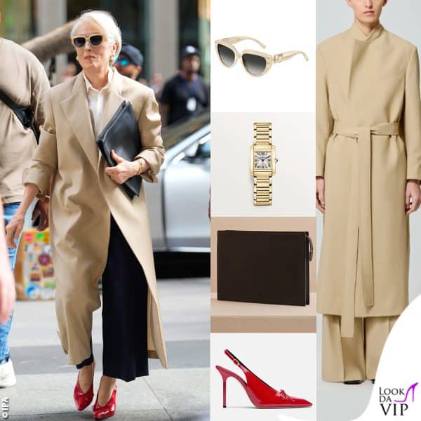 coat Sa Su Phi, scarpe Jacquemus, occhiali Tiffany&Co, borsa Mark Cross, orologio Cartier 